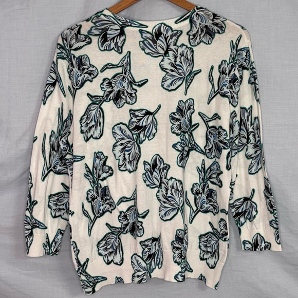 Halogen White with Blue and Green Floral Button Front Cardigan Sweater Size XL - Picture 7 of 16
